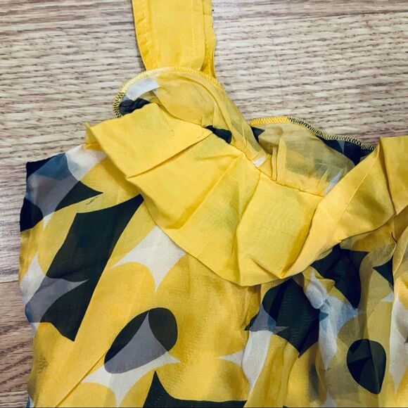 NWT TCEC Barami Yellow & Black Lined  100% Silk Sleeveless Top Embroidered Trim - Picture 6 of 11